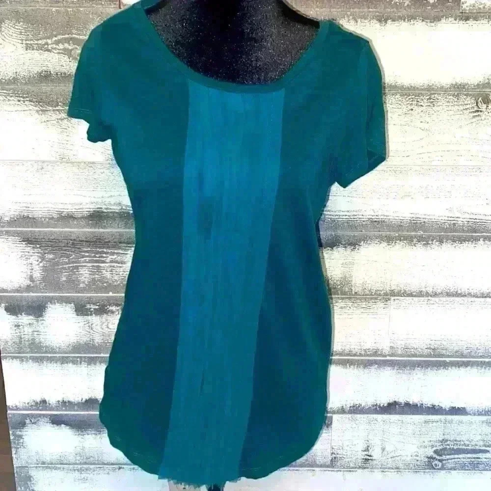 Ann Taylor Loft Green Blouse with ruffle detail down front size small